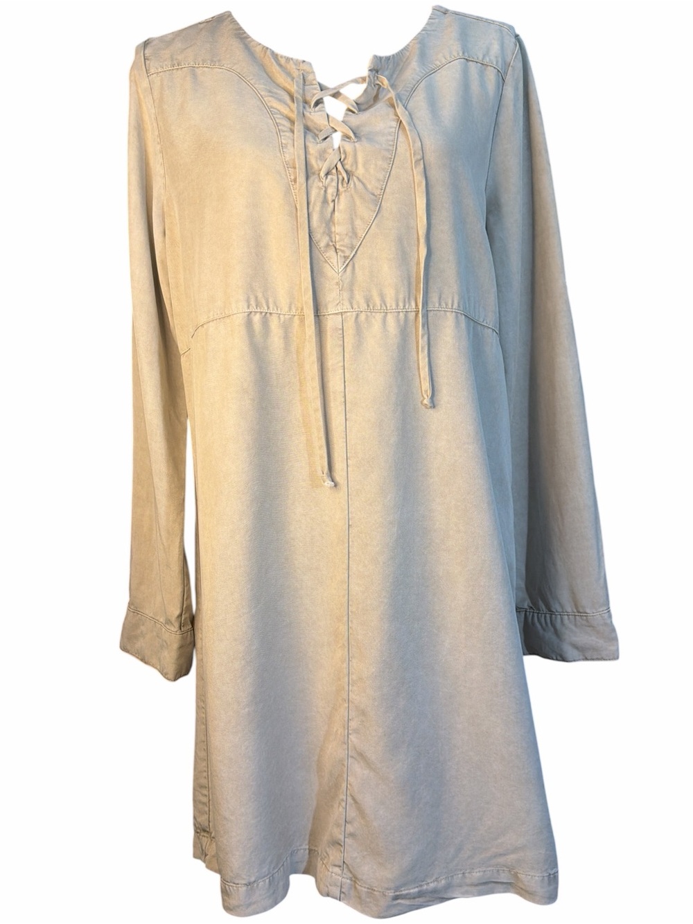 Side Stitch Women’s Lace-Up Tunic Dress in Light Beige. EC. Size medium